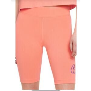 NEW Nike Sportswear Essential Biker Women's Shorts Pink Coral Logo Size Small